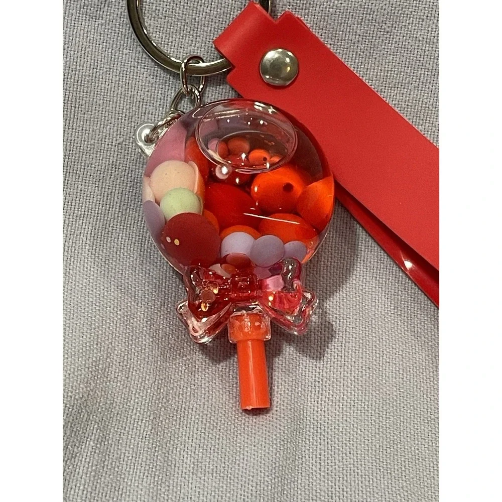 NEW Red Lollipop Candy Bag Tag Keychain Charm Mini Figure w/ Silicone‎ Strap
